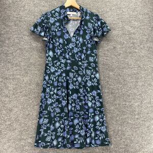 Lark & Ro Dress Women 10 Black Floral Shift Midi V-Neck Short Sleeve Casual